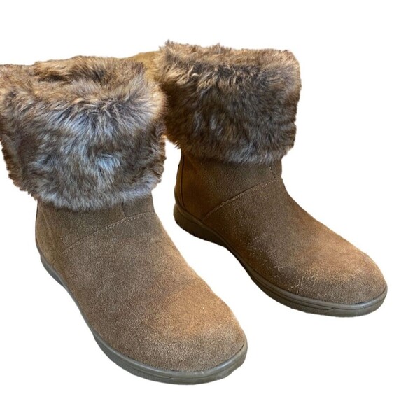 Minnetonka Ankle Winter Boots Women's Size 8 Brown Suede Faux Fur Trim Comfort - Picture 2 of 16